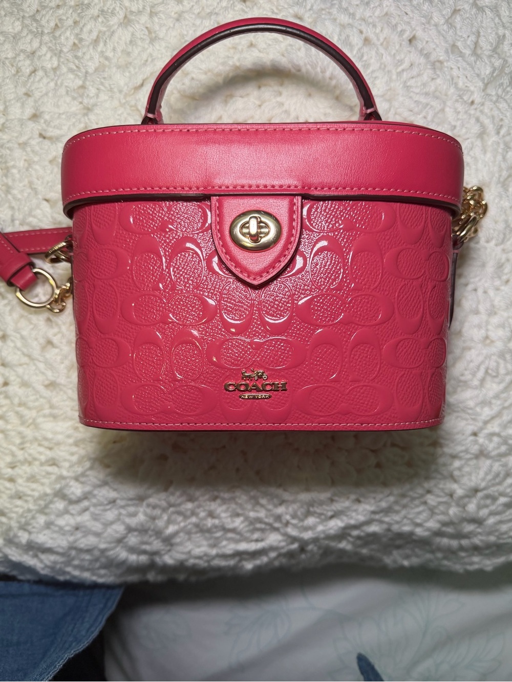 Coach Hot Pink Signature Embossed Mini Top-Handle Bag - Picture 1 of 11